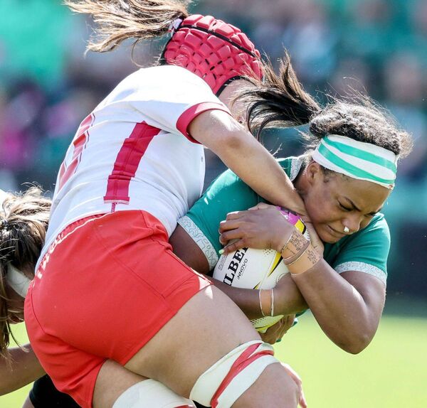 Eimear Corri-Fallon drives at the Spain defence in Ireland's win at the Women's World Cup Photo: ©INPHO/Dan Sheridan Eimear Corri-Fallon drives at the Spain defence in Ireland's win at the Women's World Cup Photo: ©INPHO/Dan Sheridan