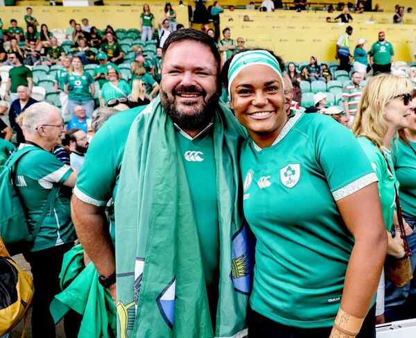 Eimear Corri-Fallon celebrating with her husband Eddie after the World Cup game against Japan Photo: ©INPHO/Ben Brady Eimear Corri-Fallon celebrating with her husband Eddie after the World Cup game against Japan Photo: ©INPHO/Ben Brady