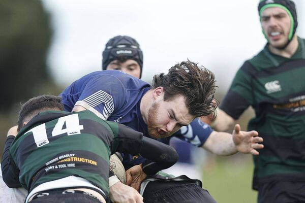 Portlaoise RFC's Glen Connolly feels this tackle in the Leinster League Division 2B/3 win over Birr in Togher on Sunday Photo: David Maher Portlaoise RFC's Glen Connolly feels this tackle in the Leinster League Division 2B/3 win over Birr in Togher on Sunday Photo: David Maher