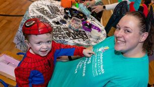 <p>Stacey Corbally with her little son Matthew (4) at the Halloween party fundraiser in Timahoe Community Hall. Photo: Alf Harvey</p> <p>Stacey Corbally with her little son Matthew (4) at the Halloween party fundraiser in Timahoe Community Hall. Photo: Alf Harvey</p>