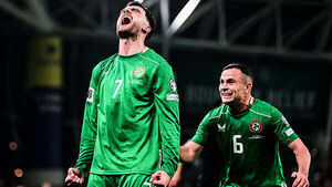 Troy Parrott’s double earns Ireland famous victory as Ronaldo sees red