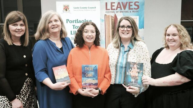 <p>County Librarian Bernie Foran, authors Catherine Kirwan, Andrea Carter and Catherine Ryan Howard and executive librarian at Portlaoise Library Aoife Moore Photos: Stan Henderson</p>