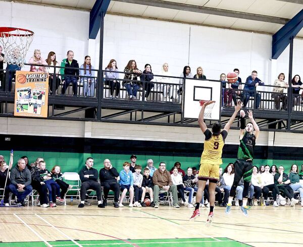 Portlaoise Panthers' Xabier Arriaga goes for a three-pointer against Titans in the Men's Division 1 Photo: David Maher Portlaoise Panthers' Xabier Arriaga goes for a three-pointer against Titans in the Men's Division 1 Photo: David Maher