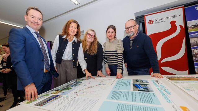 <p>Laois County Council’s Ken Morley, Denise Rainey, Lesley Cowper, Catherine Guidera and John Cass at the launch of the Mountmellick Town centre First Plan in Mountmellick Library. Picture: Jeff Harvey</p>