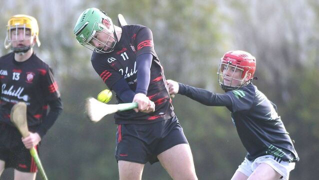 <p>Rory Hand (Portlaoise CBS) playing for a score against Clane in the South Leinster PPS Junior Hurling 'C' Shield final at LOETB Centre of Excellence on Friday Photo: Denis Byrne</p>