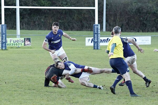 Portlaoise's Bryan Croke puts in a crunching tackle in the defeat of Arklow on Sunday Photo: David Maher