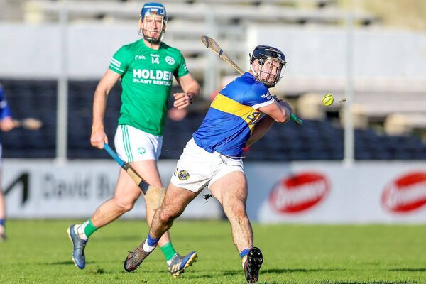 Clough Ballacolla's Lee Cleere gets his puck away at UMPC Nowlan Park on Sunday Photo: Paul Dargan