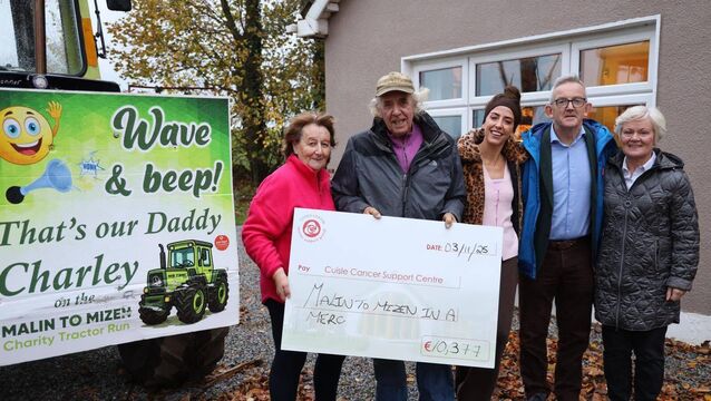<p>Charley OConnor presenting a cheque to Cuisle Cancer Support Centre in Laois </p>