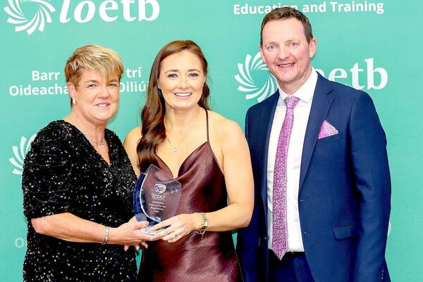 Chairperson Martina Phelan, Intermediate Player of the Year Mags McEvoy and Joe Fitzpatrick LOETB