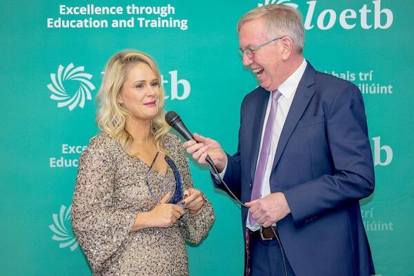 Laois Ladies Players player of the year Eimear Barry being interviewed by Jack Nolan