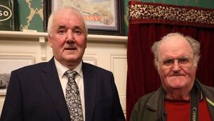 <p>Author Noel Burke (left) and photographer James G. Carroll at the book launch for Abbeyleix Celebrates 250. Photo: Tony Mulhall </p>