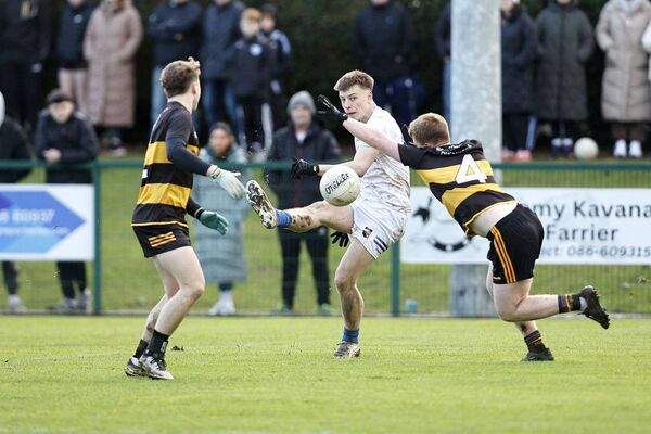 Ryan Little (Courtwood-Emo) gets his shot in as The Heath's Tim Drennan attempts to block during the U/20 'B' Football Championship at Stradbally on Saturday Photo: David Maher Ryan Little (Courtwood-Emo) gets his shot in as The Heath's Tim Drennan attempts to block during the U/20 'B' Football Championship at Stradbally on Saturday Photo: David Maher