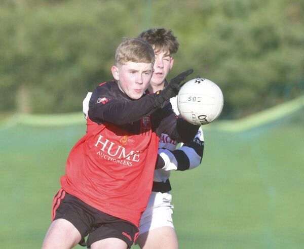 Jack Moore (Portlaoise CBS) securing this ball on Thursday Photo: Denis Byrne Jack Moore (Portlaoise CBS) securing this ball on Thursday Photo: Denis Byrne