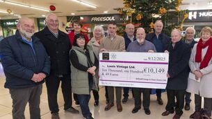 <p>Making their cheque presentation to Laois Hospice at Laois Shopping Centre were John Fingleton, Laois Vintage Club Chair, Ger Whelan; Laois Vintage Club president Tom Treacy, Noelle Graham, Ballinakill Vintage Club, Gearldine Duff, Pat Walsh, Pat Flynn, Pat Walsh, David Clegg, Mary Delaney, Laois Hospice Chair, Irene Murray Laois Hospice, Kevin Doyle, Laois Shopping Centre Manager Photo: Denis Byrne</p> <p>Making their cheque presentation to Laois Hospice at Laois Shopping Centre were John Fingleton, Laois Vintage Club Chair, Ger Whelan; Laois Vintage Club president Tom Treacy, Noelle Graham, Ballinakill Vintage Club, Gearldine Duff, Pat Walsh, Pat Flynn, Pat Walsh, David Clegg, Mary Delaney, Laois Hospice Chair, Irene Murray Laois Hospice, Kevin Doyle, Laois Shopping Centre Manager Photo: Denis Byrne</p>