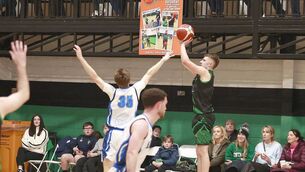<p>Portlaoise Panther's David McEvoy looks for a three-pointer against Dublin Lions Photo: David Maher</p>
