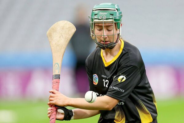 Andrea Scully plays this ball during the All-Ireland Camogie Club final win in Croke Park on Sunday Photo: Paul Dargan