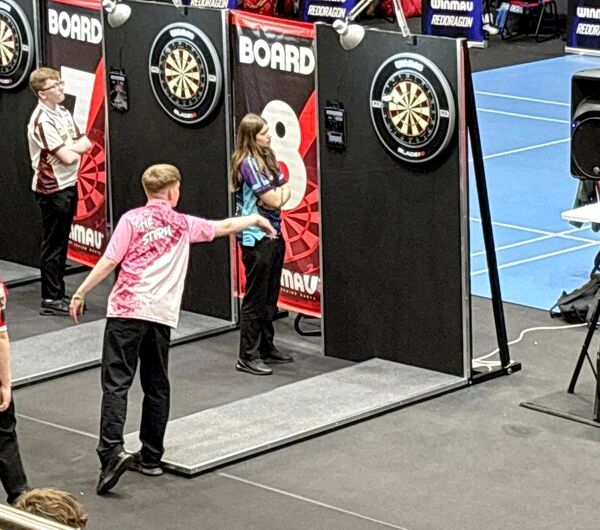 Eoin Roche at the oche at World Youth Darts Championships in Gibraltar