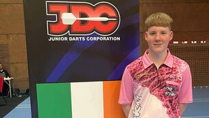 <p>Portarlington darts prodigy Eoin Roche</p>