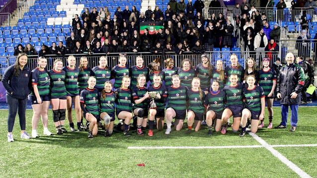 <p>Scoil Chríost Rí celebrate being crowned Leinster Rugby Senior Girls' League champions Photo: Jimmy Fitzpatrick</p>