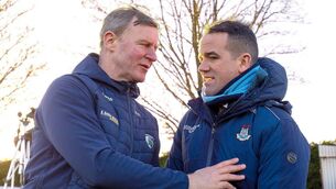 <p>Laois manager Justin McNulty with his Dublin counterpart Ger Brennan chatting at the O'Byrne Cup game at Park/Ratheniska GAA Club Photo: ©INPHO/Tom O'Hanlon</p> <p>Laois manager Justin McNulty with his Dublin counterpart Ger Brennan chatting at the O'Byrne Cup game at Park/Ratheniska GAA Club Photo: ©INPHO/Tom O'Hanlon</p>