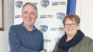 <p>Greg Walker, Future Ticketing and Pam Cooney, Laois GAA Administrator, announcing the partnership in Portlaoise </p>