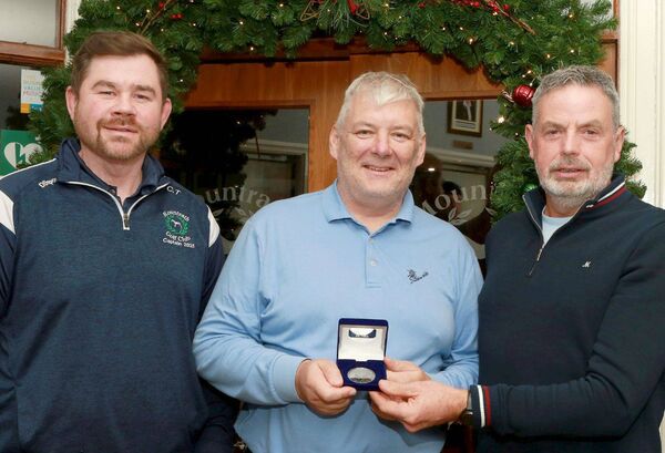 Craig Telford (Captain, Mountrath Golf Club) with Stephen Kirwan, June Medal winner, and Gerry Magee (sponsor)