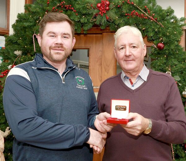 Craig Telford (Captain, Mountrath Golf Club) with John Burke, Overall Gold Medal winner