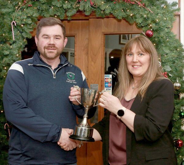 Craig Telford (Captain, Mountrath Golf Club) with Ciara Gyves, winner of the Jurgen Bhrens Perpetual Cup