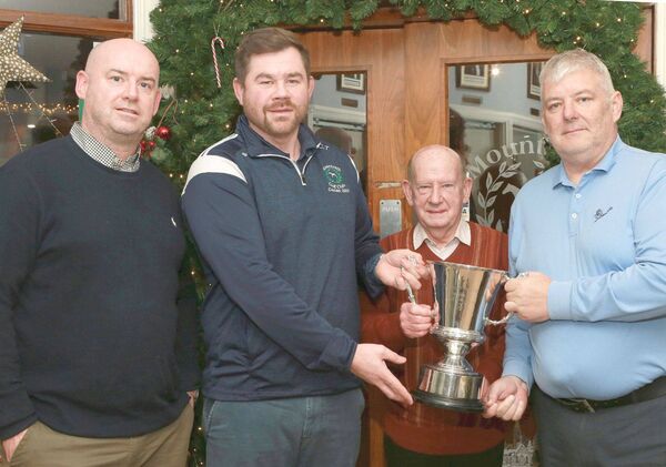 Craig Telford (Captain, Mountrath Golf Club) with Stephen Kirwan, Fleming Cup winner, John Mulhare (sponsor) and Barry Linden (runner-up)