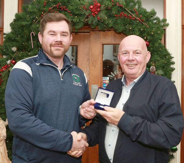Craig Telford (Captain, Mountrath Golf Club) with Michael Bryan, October Medal winner