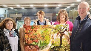 <p>Oonagh Phelan, Joan Dwyer, Breda Broderick, artist Frances Tobin and Michael Broderick pictured with Frances' exhibition piece titled Tintern Woods II </p>