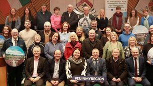 <p>Pictured at County Hall - EU Just Transition Regenerative Tourism grantees with Laois County Staff, representatives from EMRA and Failte Ireland and elected representatives. Photo: Michael Scully </p>