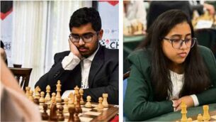 <p>Chess prodigies Tarun (left) and Trisha (right) Kanyamarala</p>