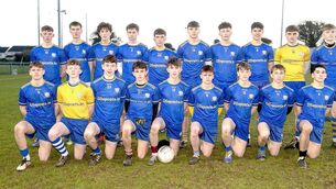 <p>The Mountmellick CS team which claimed the South Leinster Senior Football 'D' title with the defeat of Kilcoole at the LOETB Centre of Excellence on Thursday Photo: Denis Byrne</p>