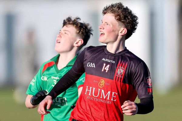 Fionn Delaney (Portlaoise CBS) watches on as his shot splits Photo: Paul Dargan