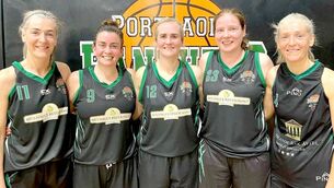<p>Catherine Ashe along with the four other Portlaoise Panthers ladies (l-r) Deirdre Tomlinson, Attracta Phelan, Ann-Marie Troy and Gráinne Tomlinson who were selected by Ireland last year for World Masters Championships</p>