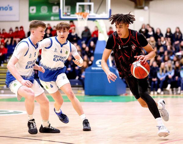 St Mary's Jayden Umeh drives for the basket in the U19A Boys Schools Cup final	Photo: ©INPHO/Tom O'Hanlon