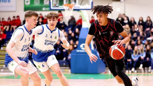 St Mary's Jayden Umeh drives for the basket in the U19A Boys Schools Cup final Photo: ©INPHO/Tom O'Hanlon <p>St Mary's Jayden Umeh drives for the basket in the U19A Boys Schools Cup final Photo: ©INPHO/Tom O'Hanlon</p>