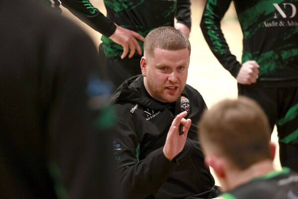 Manager Jack Scully passing on his words of wisdom as Portlaoise Panthers beat Templeogue on Friday Photos: David Maher