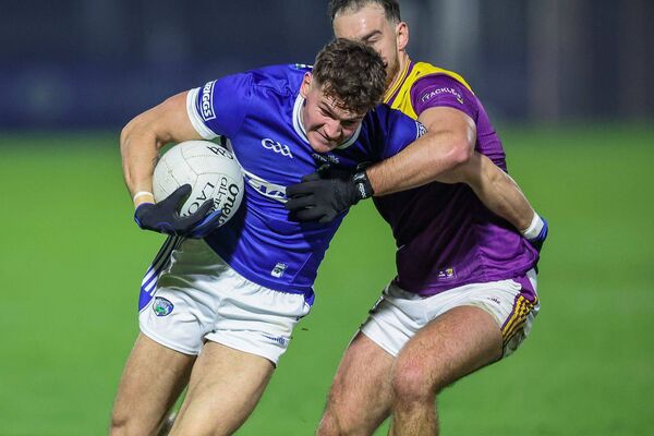 Laois's Kevin Swayne looks to break through this challenge Photo: Paul Dargan