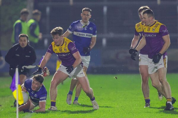 Laois's Conor Heffernan does his best to stay in play against Wexford Photo: Paul Dargan