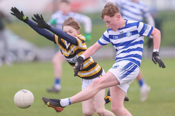Ethan Lawlor strikes for one of Knockbeg College's goals in the Leinster 2nd Year Football 'A' final Photo: Paul Dargan