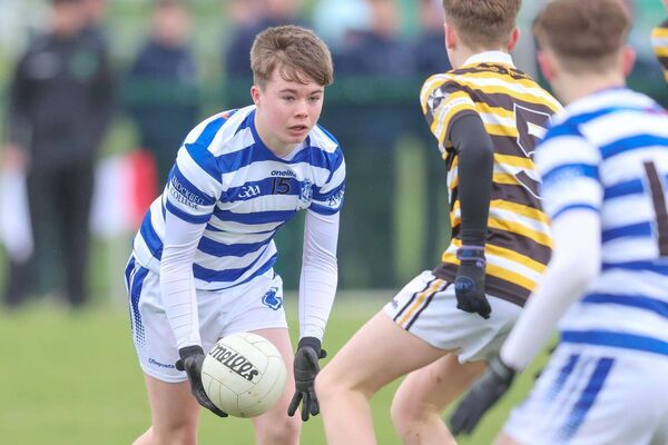 Knockbeg's George Conway gets a pass away against Coláiste Eoin Photo: Paul Dargan