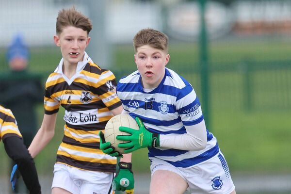 Fionn Harris (Knockbeg College) has his eyes firmly set on the goals in the Leinster 2nd Year Football 'A' final Photo: Paul Dargan