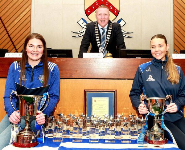 Cathaoirleach, Barry Walsh with Clodagh Tynan (Captain) and Aimee Collier (Vice Captain ) prior to the presentation of awards