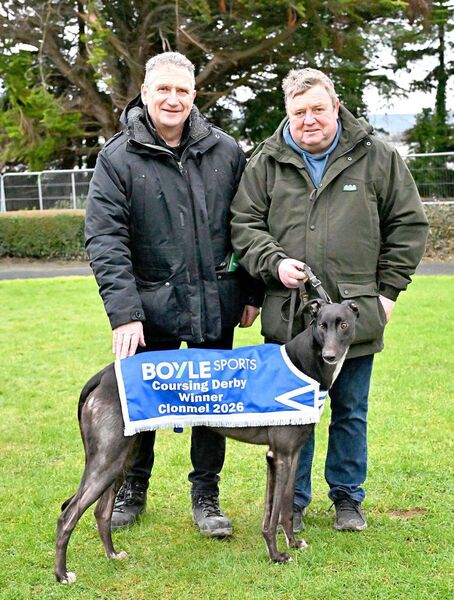 Ollie Dunne and Ray Conroy with derby winner Seven Barrows         Photo: Yvonne Harrington