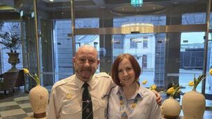 <p>Laois ULSA Chair Svitlana Lebedieva and retired United Nations Peacekeeper Peter Mcnamara</p>