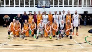 <p>Midlands Masters and Cavan Eagles pictured prior to their recent M40 National Cup game in St Mary's Hall </p> <p>Midlands Masters and Cavan Eagles pictured prior to their recent M40 National Cup game in St Mary's Hall </p>