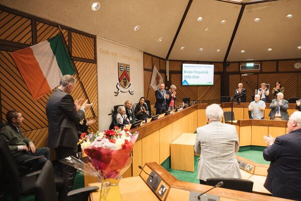 Breda Fitzpatrick receives a standing ovation in Laois County Council's chambers. 