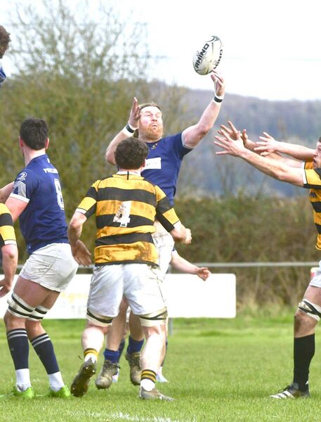 Mark Sherlock (Portlaoise) reacts to gather this lineout ball against Newbridge Photo: Denis Byrne